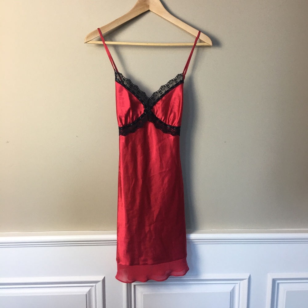red silky lace lingerie cami dress size medium